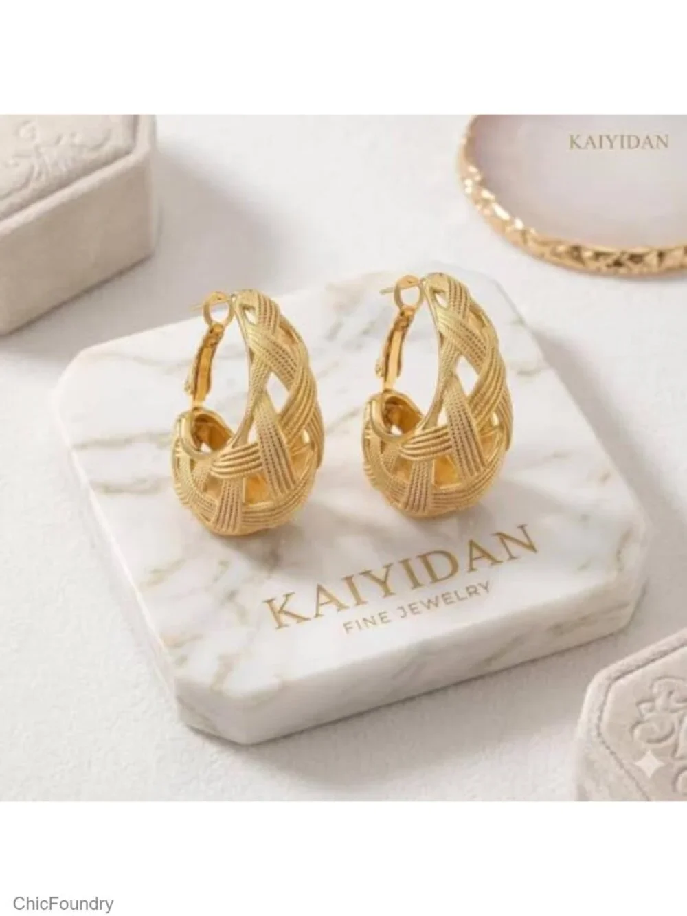 14K Gold Plated Chunky Hoop Earrings for Women Trendy Geometric Dangle